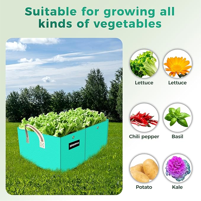 2 Pcs 8 Gallon Rectangle Grow Bags for Growing Vegetables, Reusable Plant Containers for Herbs, Flowers and Fruits, Green