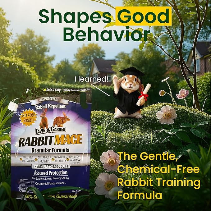 Nature's MACE Rabbit MACE Granules, Rabbit Repellent for Gardens, Lawns, Farms & Landscapes, Treats 4,560 sq ft, Granular Deterrent, 7 Pounds, All-Season Use, Safe for Pets, Children, and Plants