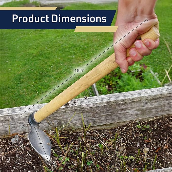 Kings County Tools Hoe Garden Tool - 16.5” Leaf-Shaped Steel Garden Hoe with European Ash Wood Handle - Heavy Duty Multipurpose Gardening Hand Tools for Weeding, Digging, and Loosening Soil