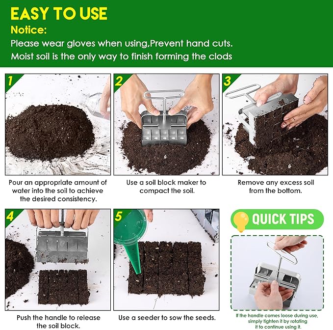 Dreyoo 1 Pack Upgrade Soil Block Maker Hand Held, Manual Blocking Tool for Seed Starting with Dispenser, Garden Potting Soil for Indoor Outdoor Plants, No Transplant Shock (20 Cell,1 Inch)
