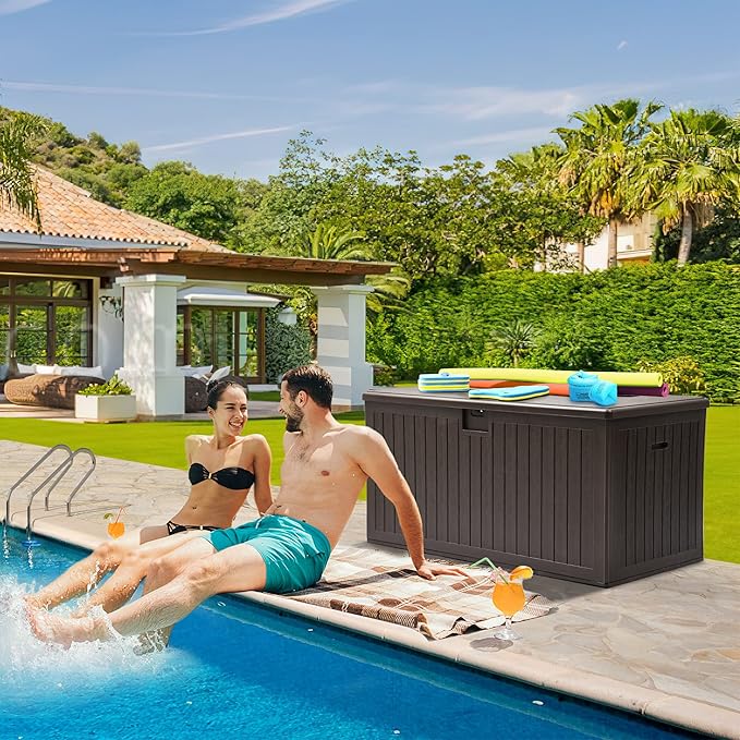 YITAHOME 230 Gallon Large Deck Box with Divider & Side Handles, Outdoor Double-Wall Storage for Patio Furniture Cushions, Garden Pool Accessories, Waterproof & Lockable