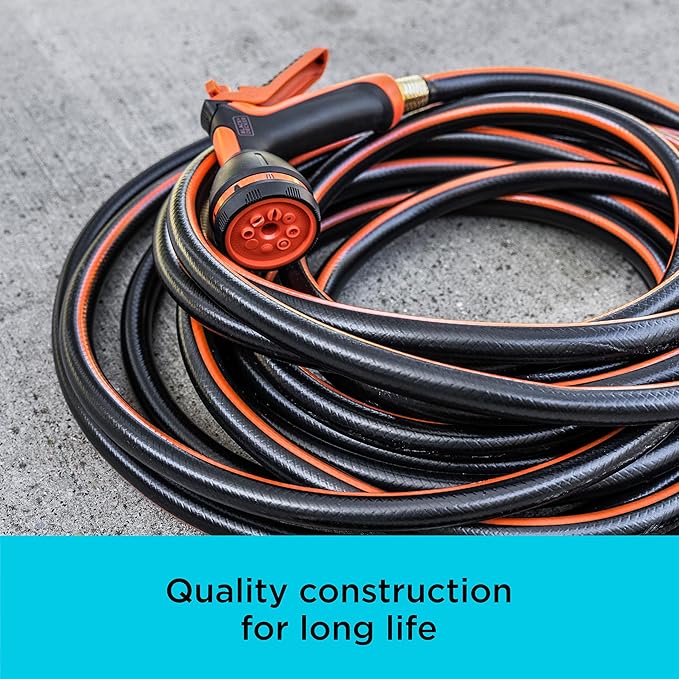 Black + Decker® Medium Duty Garden Hose – 5/8 in x 50 ft, 4-Ply Construction, 300 PSI, Solid Brass Couplings BXMHBB22178