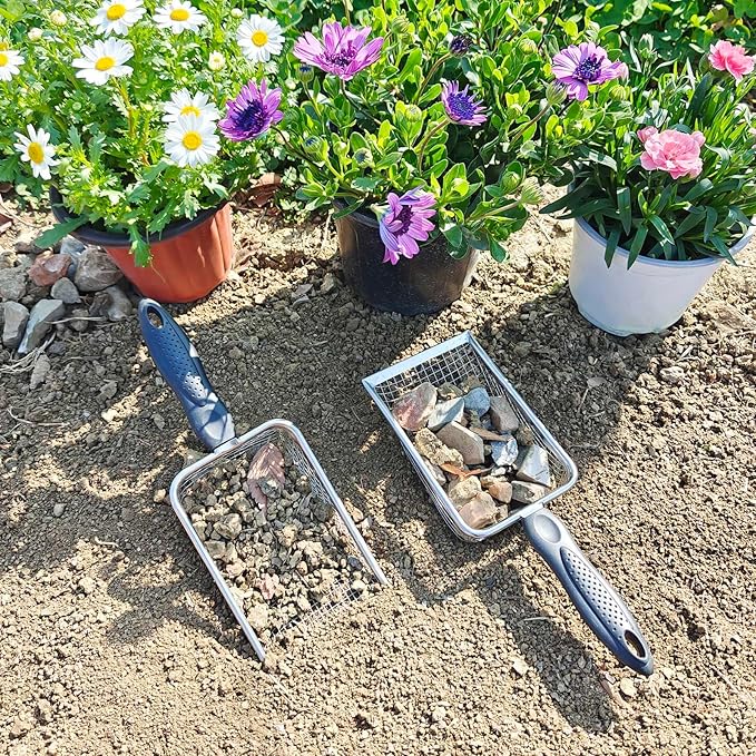 Gardening Soil Sifter Pack of 2 - Garden Sand Soil Compost Sifter with Handle - Two Garden Sifters (3.8mm and 5mm Mesh),Ideal for Sand, Rocks, Dirt, Compost - Perfect for Gardening