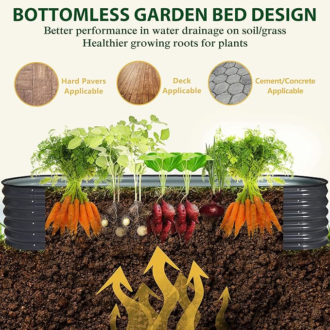 VEIKOU 8x2x1.4ft Raised Garden Bed, Galvanized Raised Garden Bed, Modular Raised Planter Box Outdoor for Vegetables, 9 in 1 Metal Garden Bed, Grey
