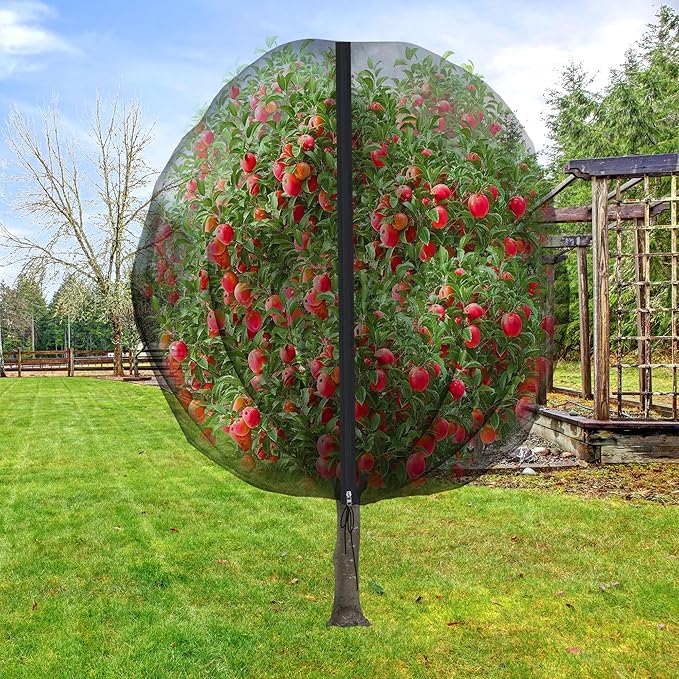10.8 x 9.8 Ft Black Large Fruit Tree Netting with Zipper and Drawstring, Breathable Mesh Garden Bird Netting Plant Cover, Insect Bird Barrier Net Mesh for Protect Fruits Plants from Squirrel Bugs