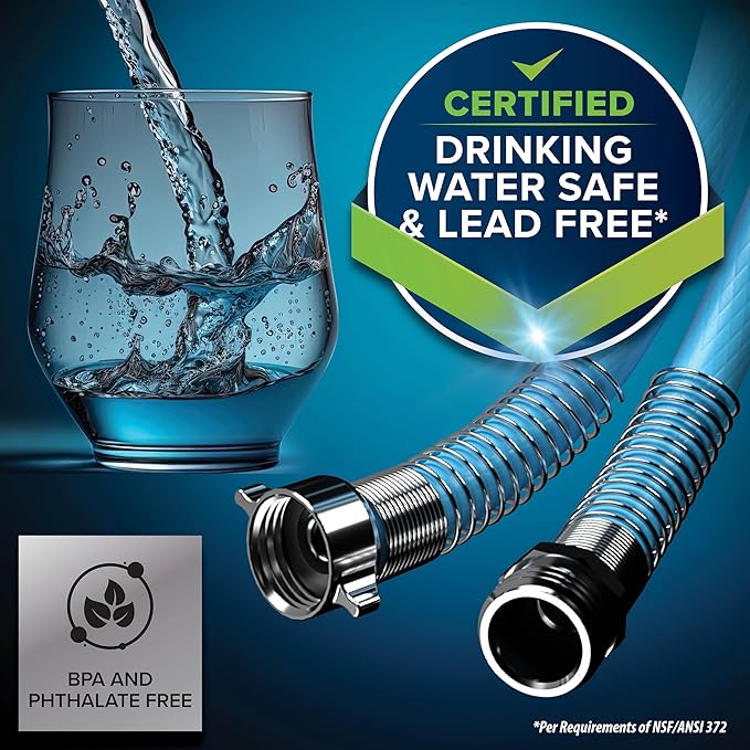 Camco EVOFlex 25-Ft RV Drinking Water Hose - Features Extra Flexible Design w/Stainless Steel Strain Relief Ends - Lead-Free, BPA-Free and Phthalate-Free - 5/8” Inside Diameter (22591)