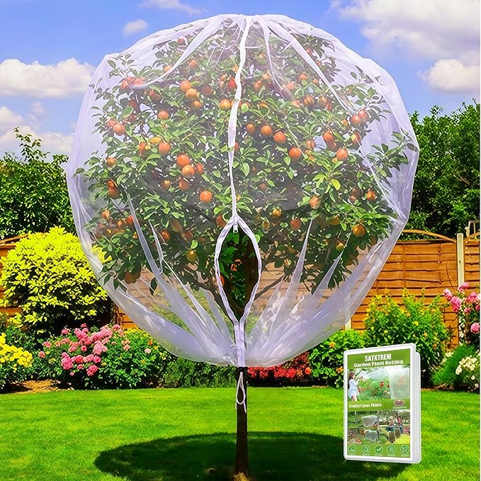 Drawstring & Zipper Fruit Tree Netting Cover - 2 Pack 8x8 FT- Reusable Bird Netting for Blueberry Bushes, Anti-Cicada/Deer/Squirrel Large Plant Protection Net