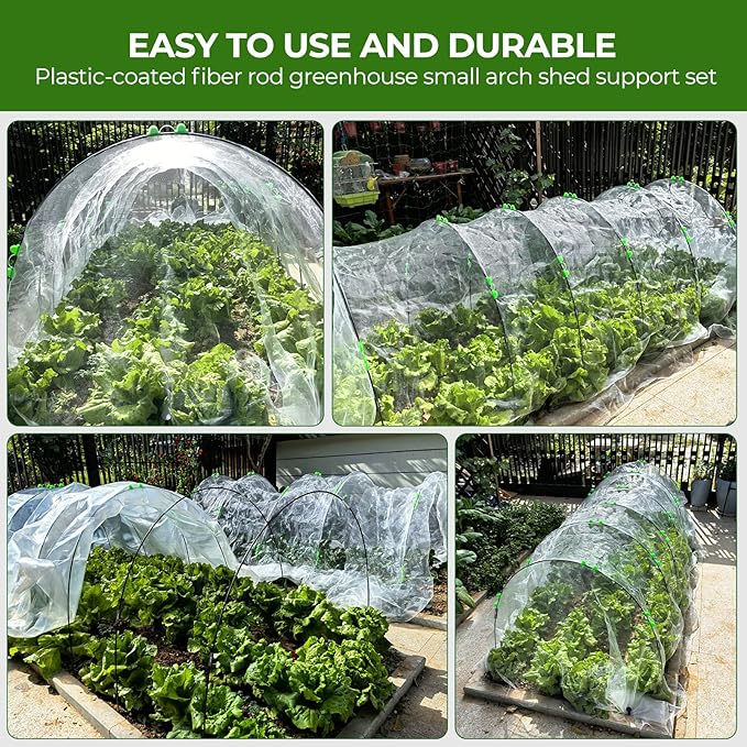 60 Pcs Garden Hoops for Raised Beds, 12 Sets of 8.5 FT Long Garden Hoops, Rust-Free Fiberglass Greenhouse Hoops Grow Tunnel for Netting, DIY Plant Support Garden Stakes for Row Cover
