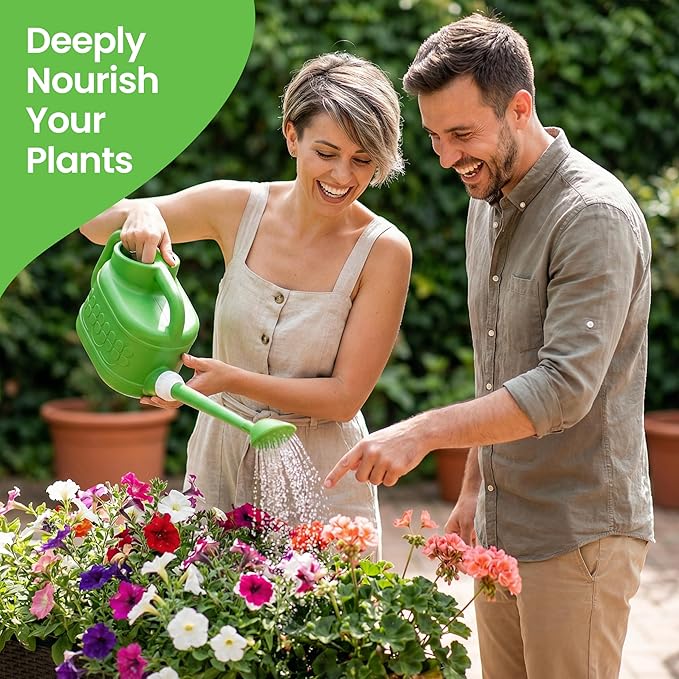 Plastic 1-Gallon Watering Can with Long Spout and Dual Handle for Indoor & Outdoor Plant Care, Lawn Maintenance and Yard Gardening