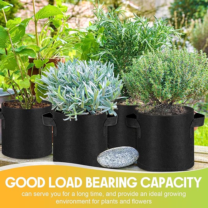 Nuanchu 60 Packs Grow Bags Bulk Aeration Fabric Pot with Handles Thickened Nonwoven Garden Bags to Healthy Root Growth Vegetables Heavy Duty Grow Pots Planting Planter for Flower Fruits (2 Gallon)