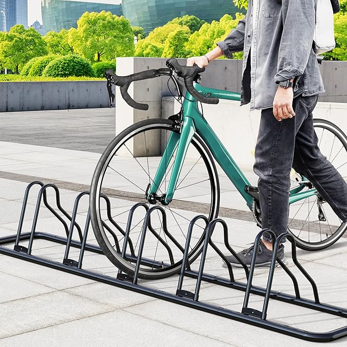 Simple Houseware 5-Bike Floor Storage Rack - Adjustable Bicycle Parking Stand & Garage Organizer for Road and Kids Bikes, Black