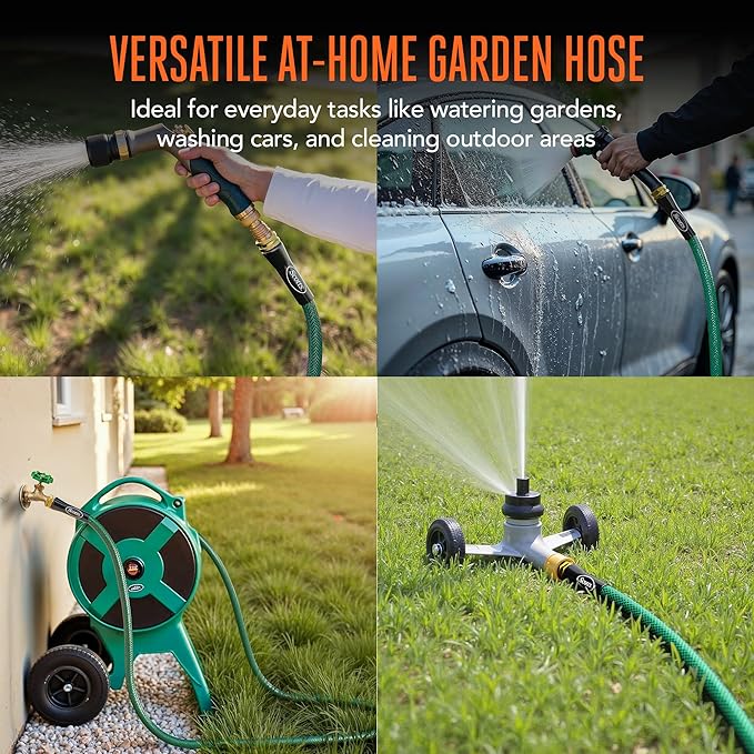 Scotts 25 ft. Garden Hose – 5/8 in. Diameter, 4-Ply Construction, 300 PSI, High-Pressure, Easy-to-Coil Water Hose with Crush-Resistant Couplings, Easy to Connect for Lawn and Garden Use
