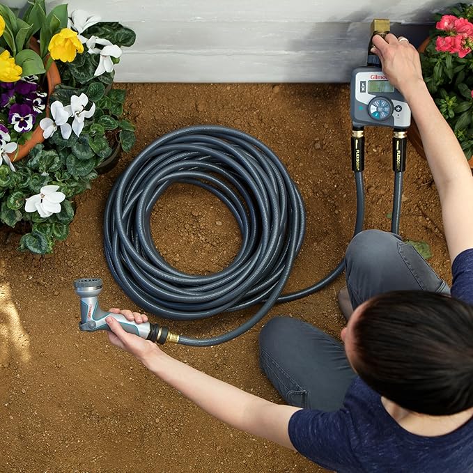 Gilmour Flexogen 5/8 in x 50 ft Garden Hose, Heavy Duty Water Hose, Flexible and Kink Resistant Outdoor Hose, Gray