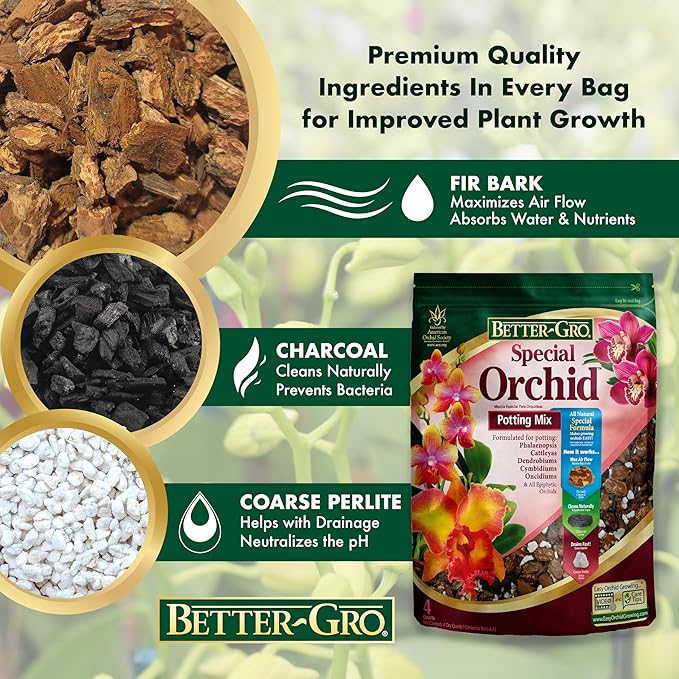 Better-Gro Special Orchid Mix - Premium Grade Orchid Bark Potting Mix for Potting, Repotting, Enhanced Drainage, Air Flow & Root Ventilation, for Phalaenopsis, Cattleyas, Dendrobiums, 8 Quarts
