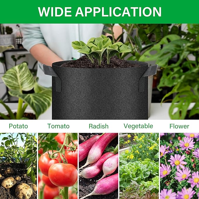 YSSOA 10-Pack 10 Gallon Grow Bags, Tomoato Plant Pots with Handles, Aeration Nonwoven Fabric, Heavy Duty Gardening Planter for Vegetable, Fruits and Flowers, Black