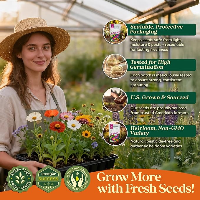 Seedphony 19 Bee Wildflower Seeds Mix 4oz - 100,000 Non-GMO Heirloom Seeds for Planting, Perennial Flowers in Waterproof Seed Packet, Flower Seed Mix for Pollinators, Planting Garden Indoor & Outdoor
