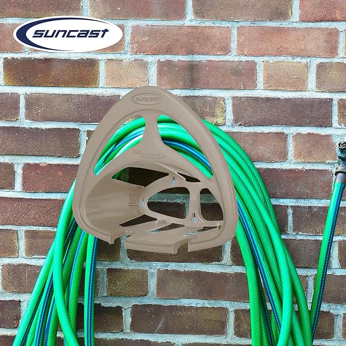Suncast Hangout HH150 Outdoor Wall Mounted Durable Resin Garden Hose Holder with Accessories Shelf, Designed for 150 Foot Garden Hoses, Taupe, 2 Pack