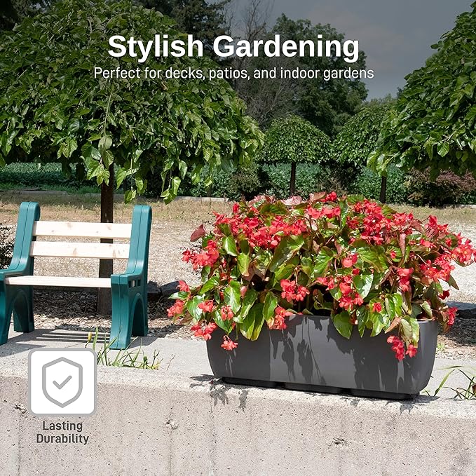 RTS Home Accents 30" Long Elevated Rectangular Garden Planter with Wrought Iron Stand, Graphite - Durable, Stylish, and Weather-Resistant Raised Garden Bed for Outdoor or Indoor Gardening