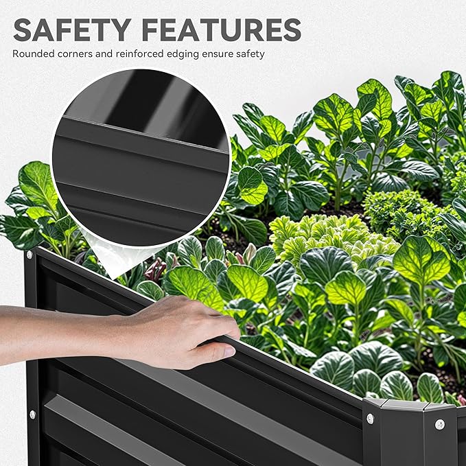 YITAHOME 6x3x2ft Raised Garden Bed Kit, Galvanized Raised Bed with Gloves & Support Rod, Outdoor Patio Planter Box for Plants Vegetables Flowers, Black