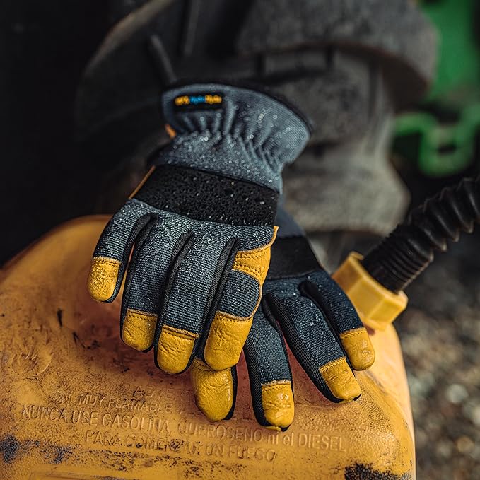 Wells Lamont Men's Slip-On HydraHyde Work Gloves – Water-Resistant Leather for Gardening, Landscaping – Reinforced Fingertips, Breathable Spandex – Durable, Comfortable, Flexible – Gray - M