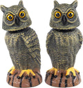 Hausse 2 Pack Bird Scarecrow Fake Owl Decoy Sculpture, 10.6 Inch Height Golden Rotating Head Plastic Owl Bird Deterrents, Nature Enemy Horned Pest Repellent for Outdoor Garden Yard