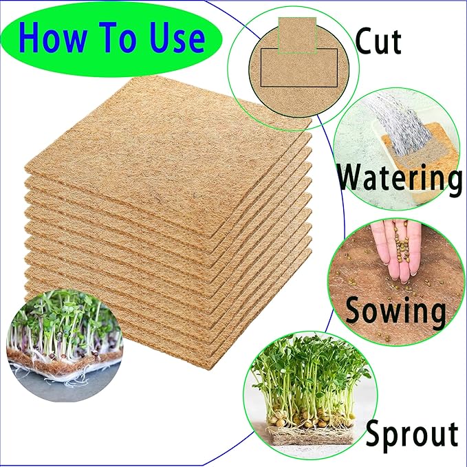 10 Pack Jute Grow Mat for Microgreens, 12" X 12" Hydroponic Grow Pads for Growing Tray Sprouting Trays Jute Fiber Seed Starter Planting for Wheatgrass Sprouts Starter Tray，Micro Greens & Wheatgrass