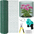 32.8ftx12In Plant Protectors from Animals,Plant Cages for Outdoor Plants,Wire Plant Protector Cage,Wire Plant Protector,Chicken Wire Cloche with Ground Stakes & Nylon Ties Protect Plants from Animals