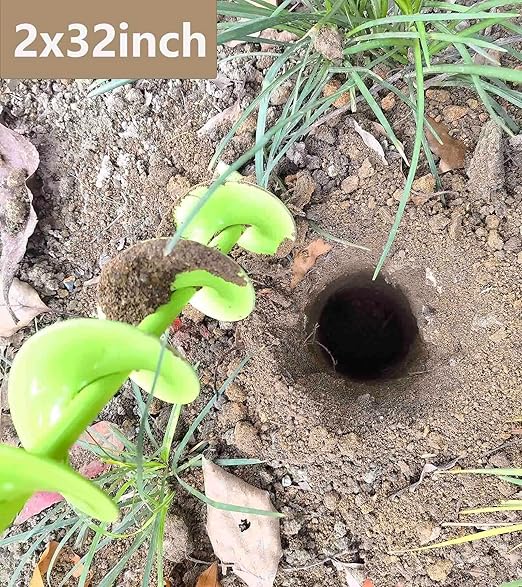 Auger Drill Bits for Planting 3x16.5in and 2x32in Solid Shaft Plant Flower Bulb Auger Spiral Hole Drill Rapid Planter Earth Post Umbrella Hole Digger for 3/8" Hex Drive Drill (2, 3"x16.5"+2" x32in)