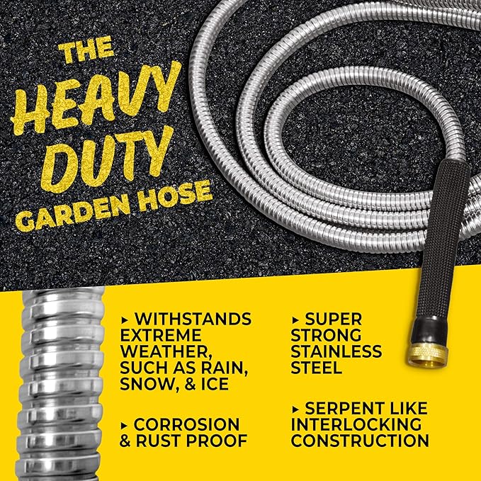 Bionic Steel PRO 100Ft GardenHose with Nozzle,Premium 304 Stainless Steel Metal WaterHose 100Ft Flexible-Hose,Rust Proof,Lightweight,Heavy Duty,Crush Resistant Fitting,500 PSI,2025 Model,(Pack of 2)