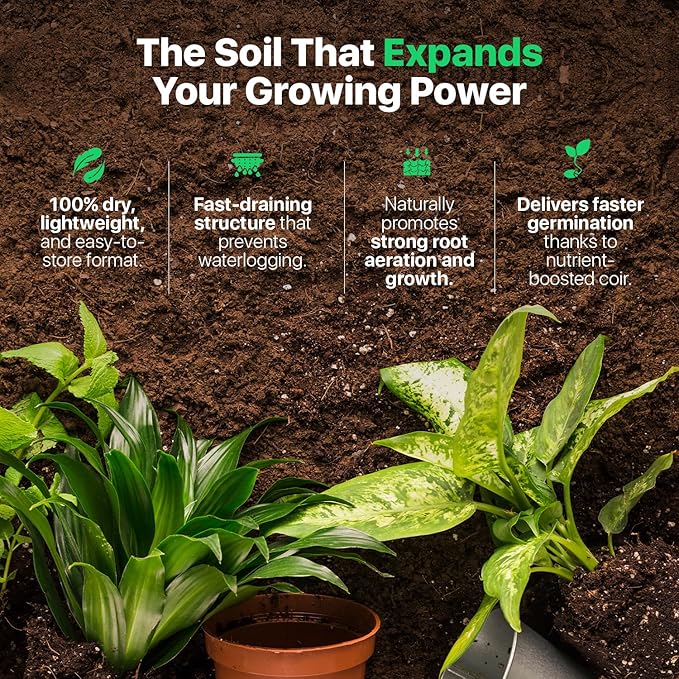 WONDER SOIL | (72 Quarts) The Only Ready to Plant Compressed Coco Coir Fully Loaded with Nutrients | Organic Coco Coir Brick/Block | 10 LBS Block Expands to 72 Quarts | Incl Worm Castings & Nutrients