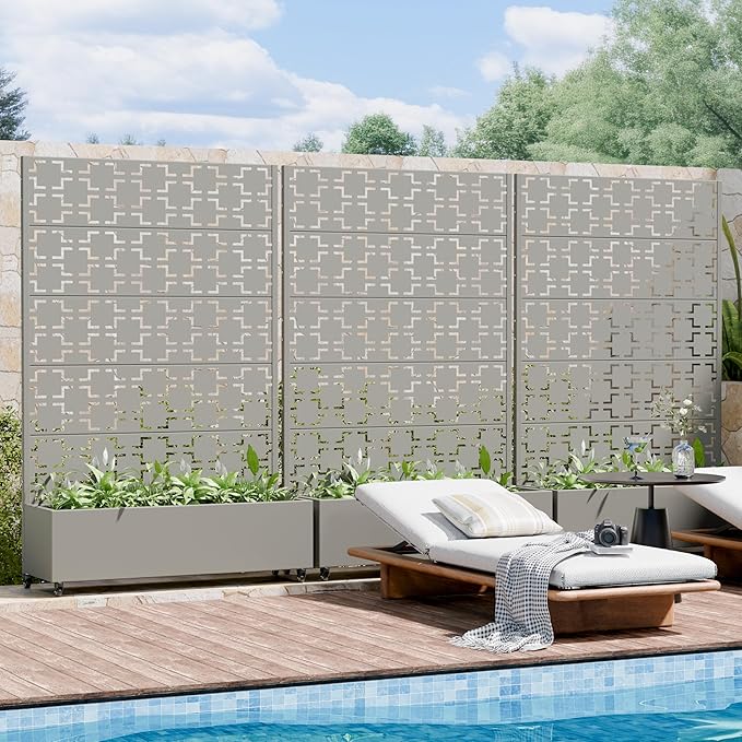 Casaphoria Metal Raised Garden Bed with Trellis and Wheels, 72"x47"x16" Arched Planter Box for Climbing Plants, Vegetables & Vines, Features Drainage Holes and Privacy Screen, Grey-Square