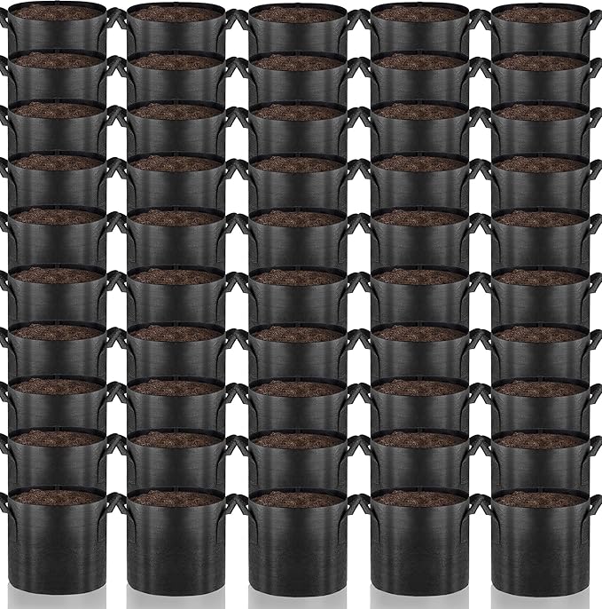 Gardenera Aeration Grow Bags - Set of 50 Durable Fabric Plant Pots with Handles for Healthy Root Development - 1 Gallon