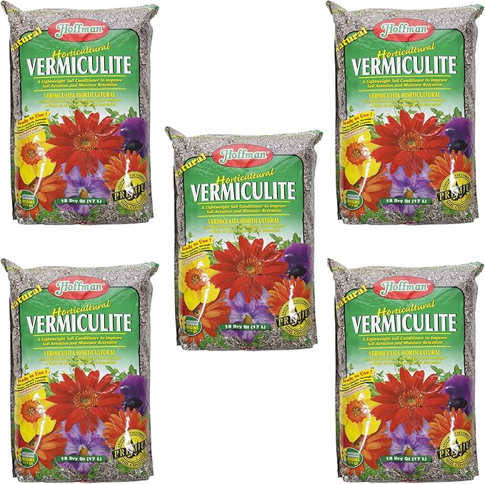 Hoffman Horticultural Vermiculite Lightweight Garden Soil Conditioner for Aeration and Moisture Retention, 18qt, 5 Pack