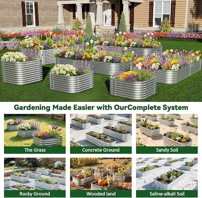4 Pack Tall 2x2x2FT Corrugated Galvanized Steel Raised Garden Bed Outdoor, Metal Above Ground Garden Bed for Vegetables and Flowers, Raised Beds for Gardening