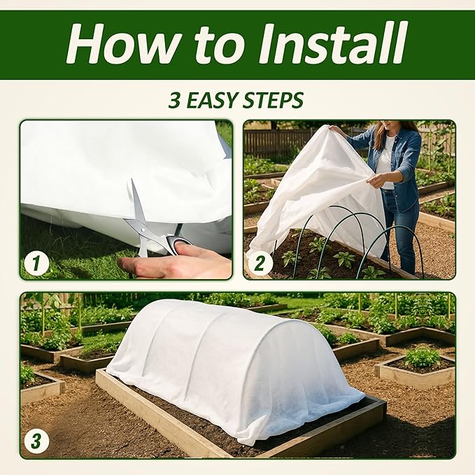Gardzen 1.5 oz Plant Covers Freeze Protection, Reusable 10ft x 50ft Floating Row Covers, Thicker Frost Blankets for Outdoor Plants, Pests Protection, White
