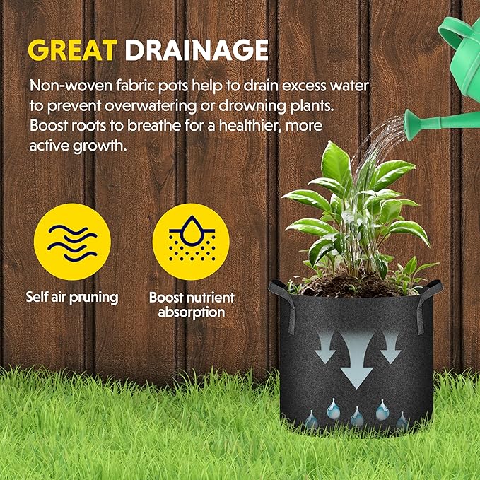 iPower 24-Pack 2 Gallon Grow Bags Heavy Duty Thickened Aeration Nonwoven Fabric Pots with Nylon Handles, for Planting Vegetables, Fruits, Flowers, Black