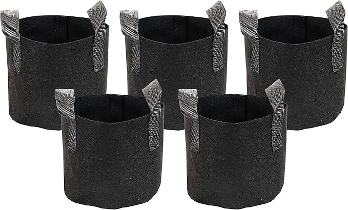 Sunnydaze 5-Pack of 1-Gallon Garden Grow Bags for Vegetables - Black 300 GSM Non-Woven Polypropylene Felt Fabric Flower Pots and Planters with Handles - Gardening Containers