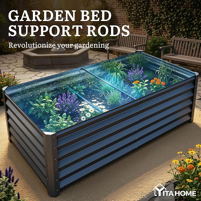 YITAHOME 6x3x3ft Large Raised Garden Bed Kit, Galvanized Metal Planter Box with Gloves, Support Rod, Outdoor Above Ground Planters for Plants Vegetables Flowers, Black