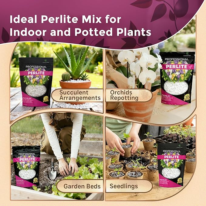 Professional Perlite for Plants 2.2 Quarts, Medium Grade Perlite Soil Additive for Indoor Outdoor Plants, Perlite for Gardening, Lightweight pH Neutral Soil Amendment, Made in USA