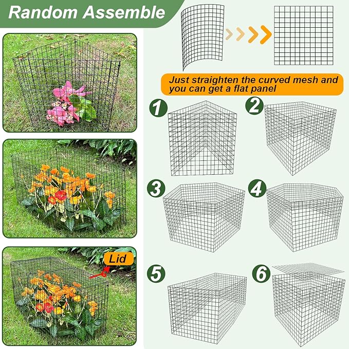 6 Pack Plant Protector from Animals, 13.5" Dia x 14" H Wire Plant Protectors, 18pcs Pre-Bent Metal Mesh to Keep Animals Out with Zip Ties & Stakes (6 Packs)