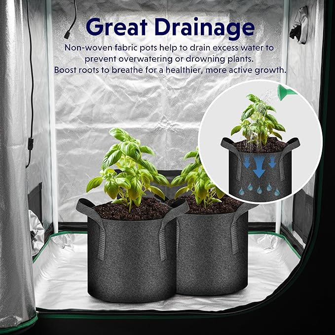 iPower 5 Gallon 10 Pack Grow Bags Nonwoven Fabric Pots Aeration Container with Strap Handles for Garden and Planting, 10-Pack Black, 5 Gallon
