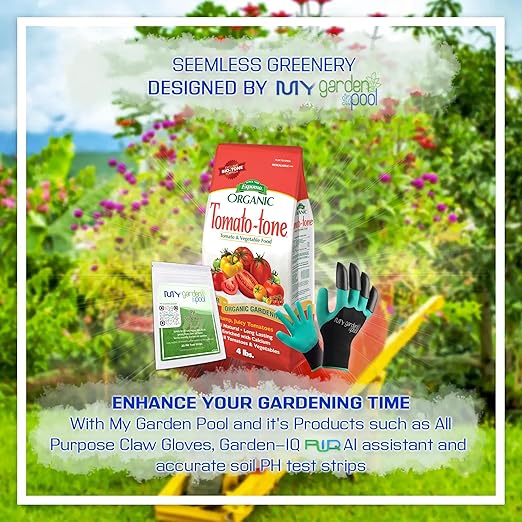 Espoma TO8 Organic Tomato-Tone 3-4-6; Nutrient Boost for Your Tomatoes! with My Garden Pool PH Soil Test Strips 20 ct, and Gardening Claw Gloves and Garden-IQ, Smart Gardening AI Assistant!