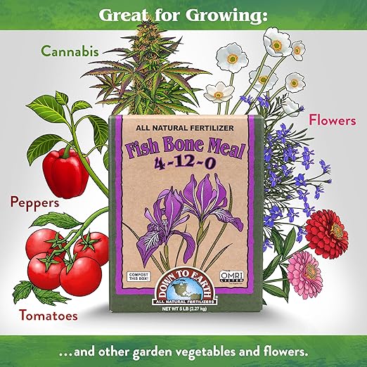 Down To Earth All Natural Fertilizers Organic Fish Bone Meal - High Phosphorus Plant Food for Buds, Bulbs, Blooms, Flower Beds 4-12-0, 5 lb