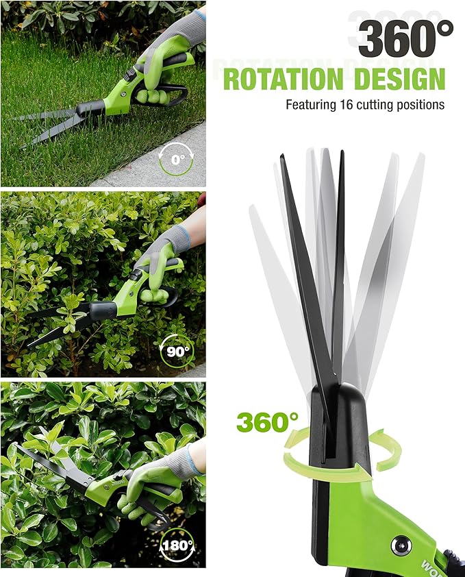 WORKPRO Grass Shears Handheld, Ultra-Sharp Grass Clippers with 360 Degree Swivel Blades, Manual Grass Cutter with TPR Coated Handle, 15 Inch Garden Shears, Gardening Scissors for Precise Lawn Trimming
