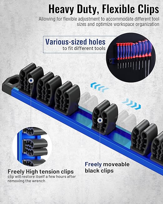 WORKPRO 3-Pack Magnetic Screwdriver Organizer and Wrench Organizer Set, Aluminum Rail Magnetic Tool Organizers, Tool Holder, Tool Box Organizers, 36-Slot Screwdriver & Wrench Holder (Tools Excluded)
