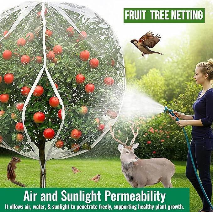 Drawstring & Zipper Fruit Tree Netting Cover (3 Pack 10×10Ft) - Reusable Bird Netting for Blueberry Bushes, Anti-Cicada/Deer/Squirrel Large Plant Protection Net