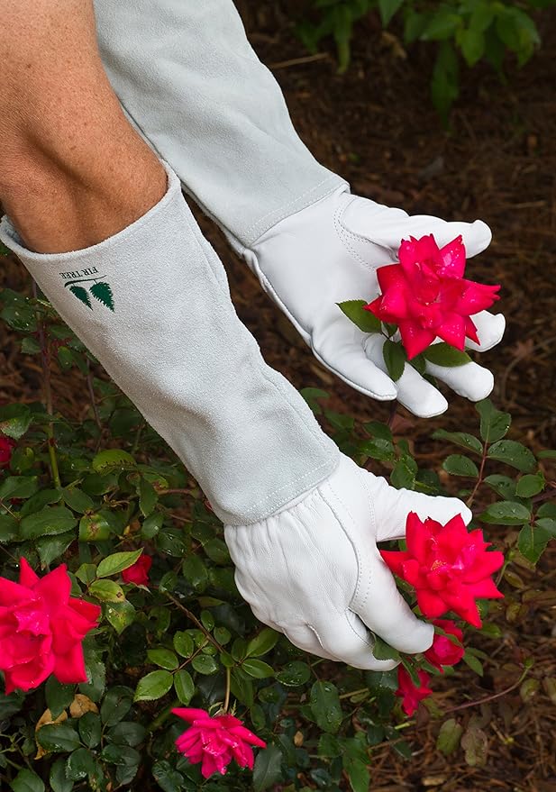 Leather Gardening Gloves by Fir Tree. Premium Goatskin Gloves With Cowhide Suede Gauntlet Sleeves. Perfect Rose Garden Gloves. XL - Men's and Women's Sizes. (See Size Chart Photo)