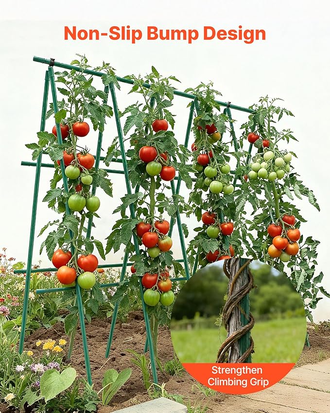 VEVOR Garden Stakes, 50 Pack, 46.06 inch, Plastic Coated Metal Tomato Stakes, Garden Sticks for Plants Support, with Pointed End and Non-Slip Bumps for Growing Climbing Plants, Outdoor Vegetables