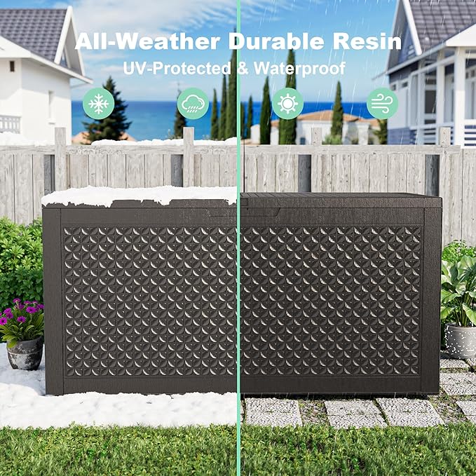 110 Gallon Outdoor Storage Box,Large Waterproof Resin Deck Box,Lockable Storage Container with Reinforced Support for Patio Cushions,Garden Tools,UV-Resistant(Black,110Gallon)