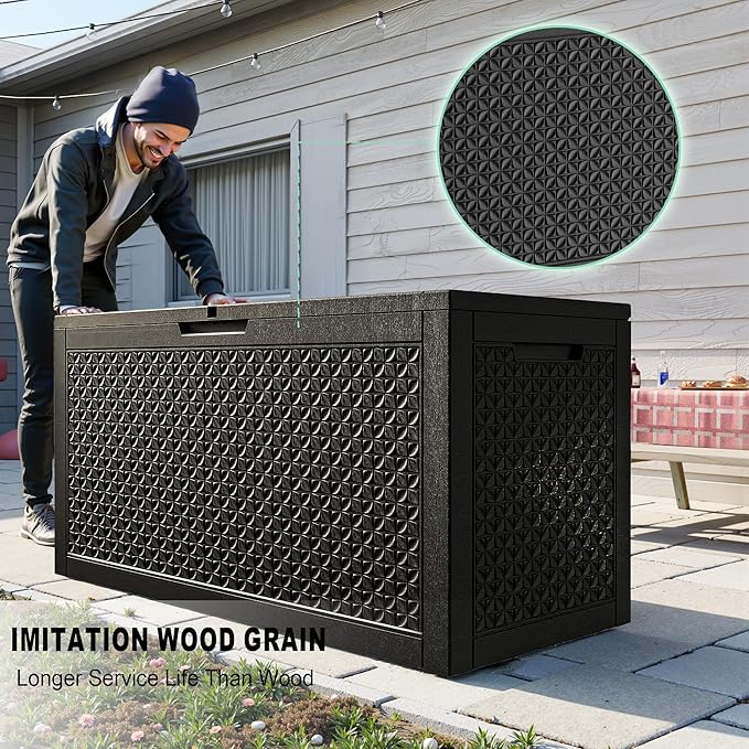 121 Gallon Resin Deck Box, Lockable Outdoor Storage Box for Patio Cushions Storage Furniture,Garden Tools, Pool Supplies, Weatherproof and UV Resistant (Black)